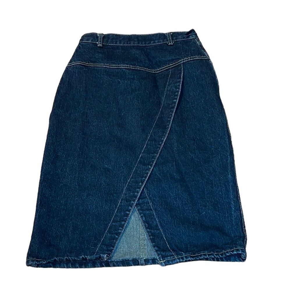 Vintage Weathered Blues, Jean Skirt, sexy tulip back slit, 9/10